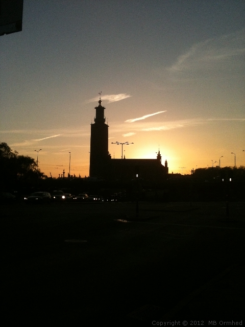 Stockholms stadshus, i motljus.